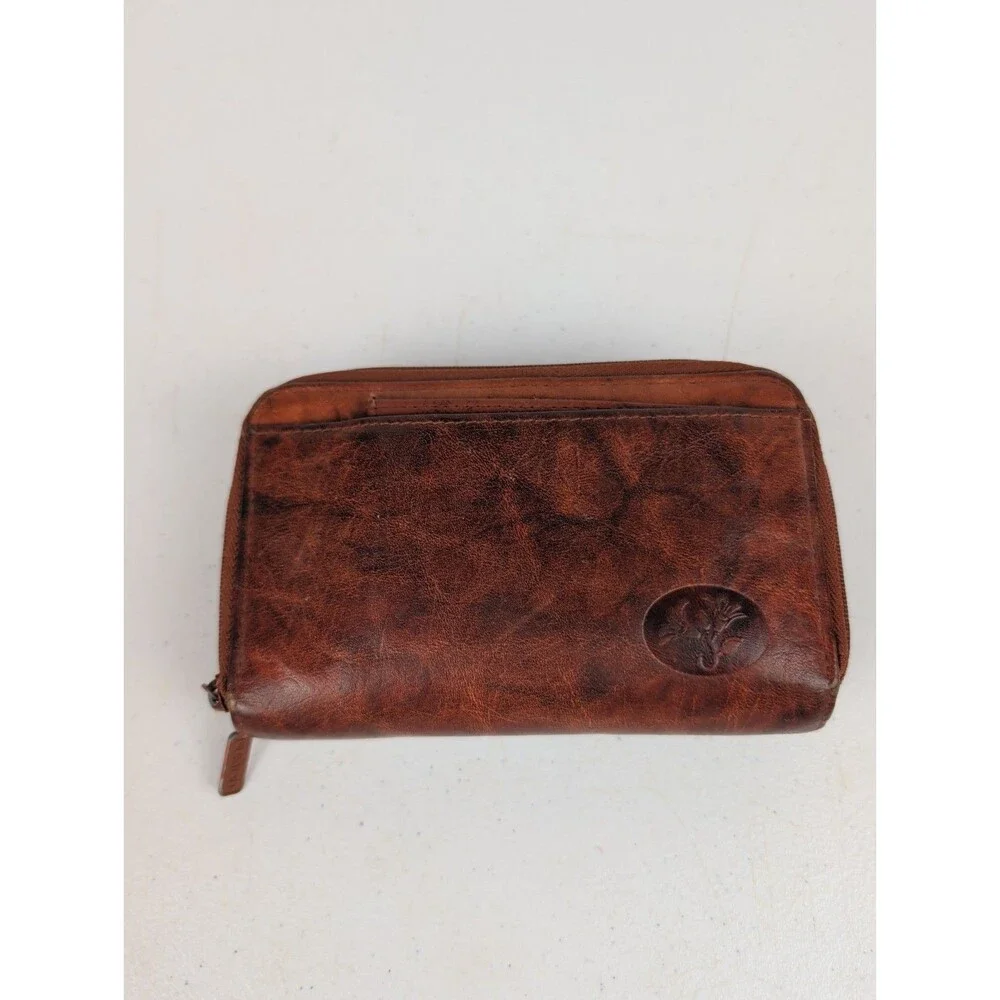 Buxton Card Wallet Double Zipper Coin Purse Brown Leather